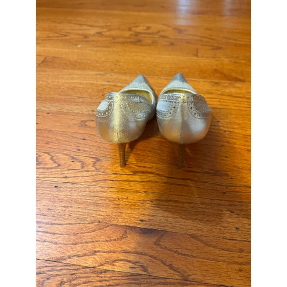 Coach Estefani Metallic Champagne Leather & Woven Linen Heel Pumps - Size 7.5 B - Picture 2 of 4